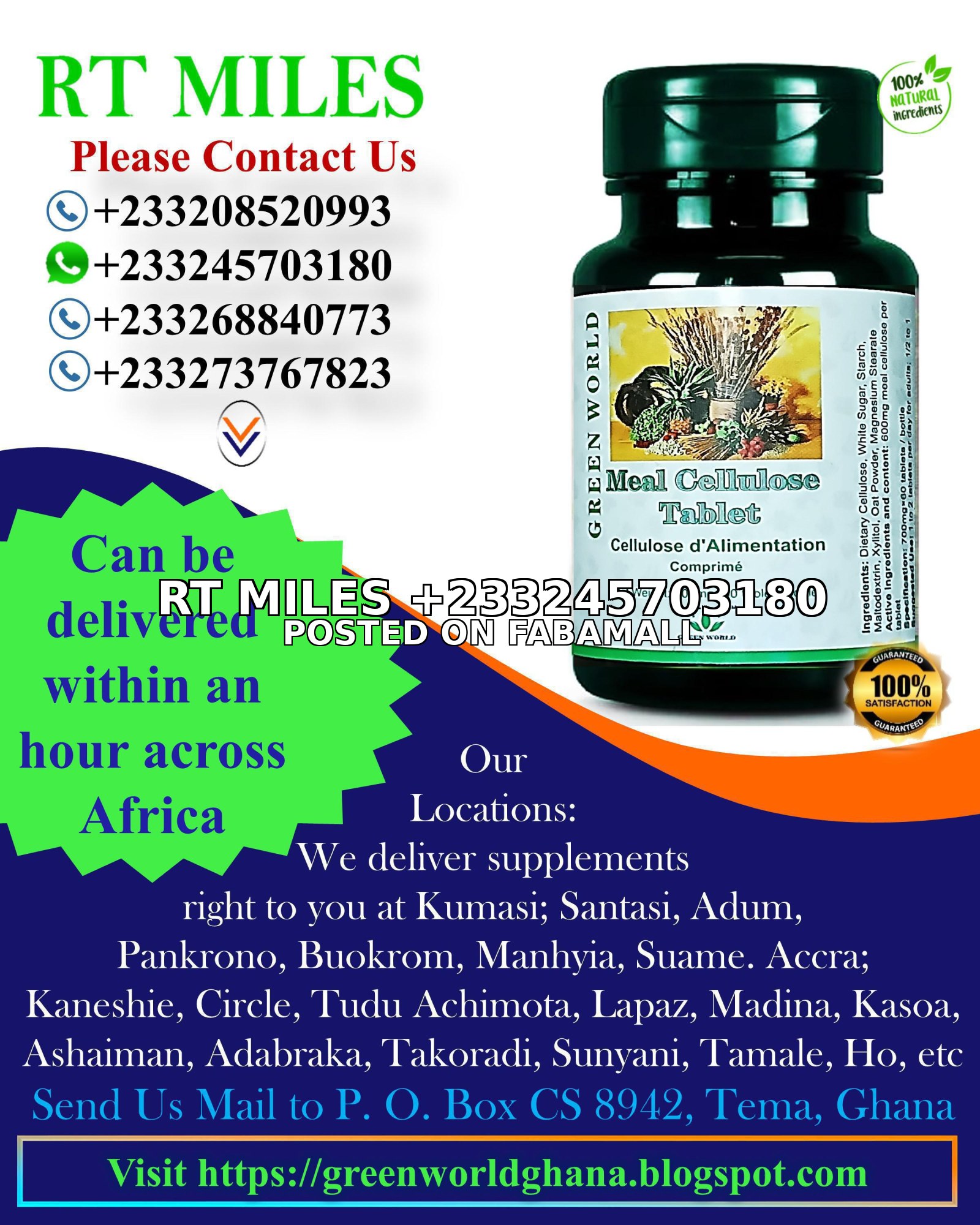 Green World Meal Cellulose Tablets - Improves Blood Pressure — 1