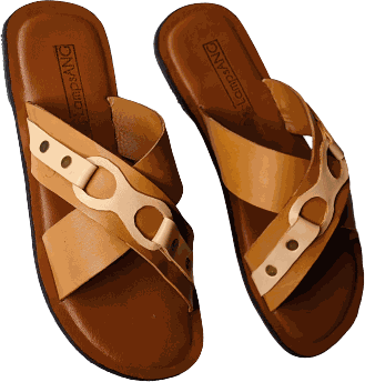 Bow Cross Handmade Quality Leather Slippers - Brown image