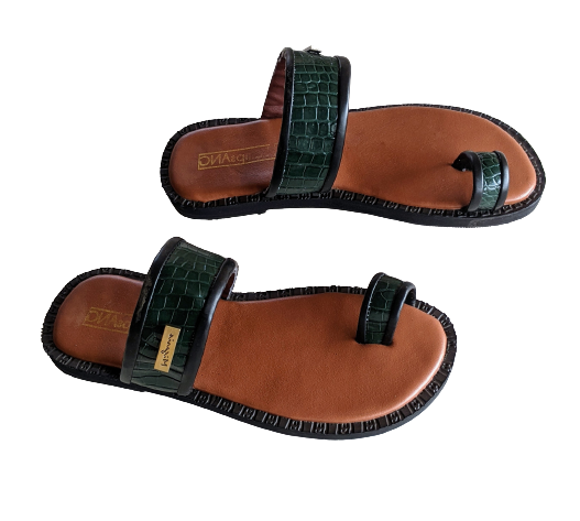 Designer Single Strap Handmade Quality Leather Slippers - Green image