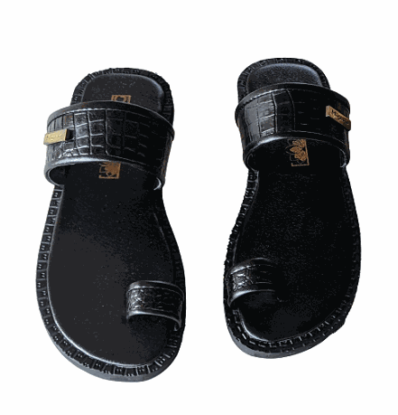 Designer Single Strap Handmade Quality Leather Slippers - Black image