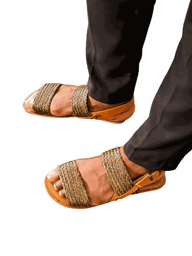 Dual Mesh Handmade Quality Leather Sandals - Brown image