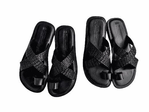 Cross Mesh Handmade Quality Leather Slippers - Black image