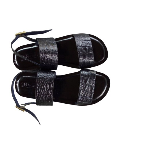 Crocodile Leather Handmade Quality Leather Slippers - Black image