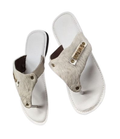 Fur Slips Handmade Quality Leather Slippers - White image