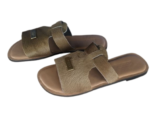 Fur Slips Handmade Quality Leather Slippers - Beige