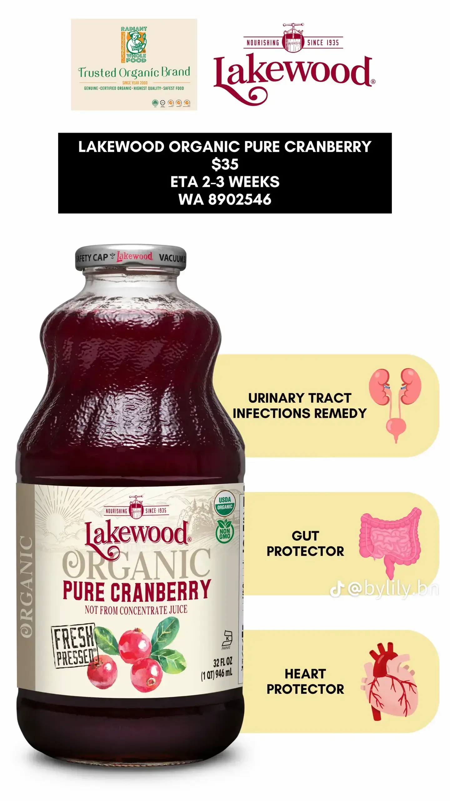 LAKEWOOD ORGANIC PURE CRANBERRY AND PURE POMEGRANATE image