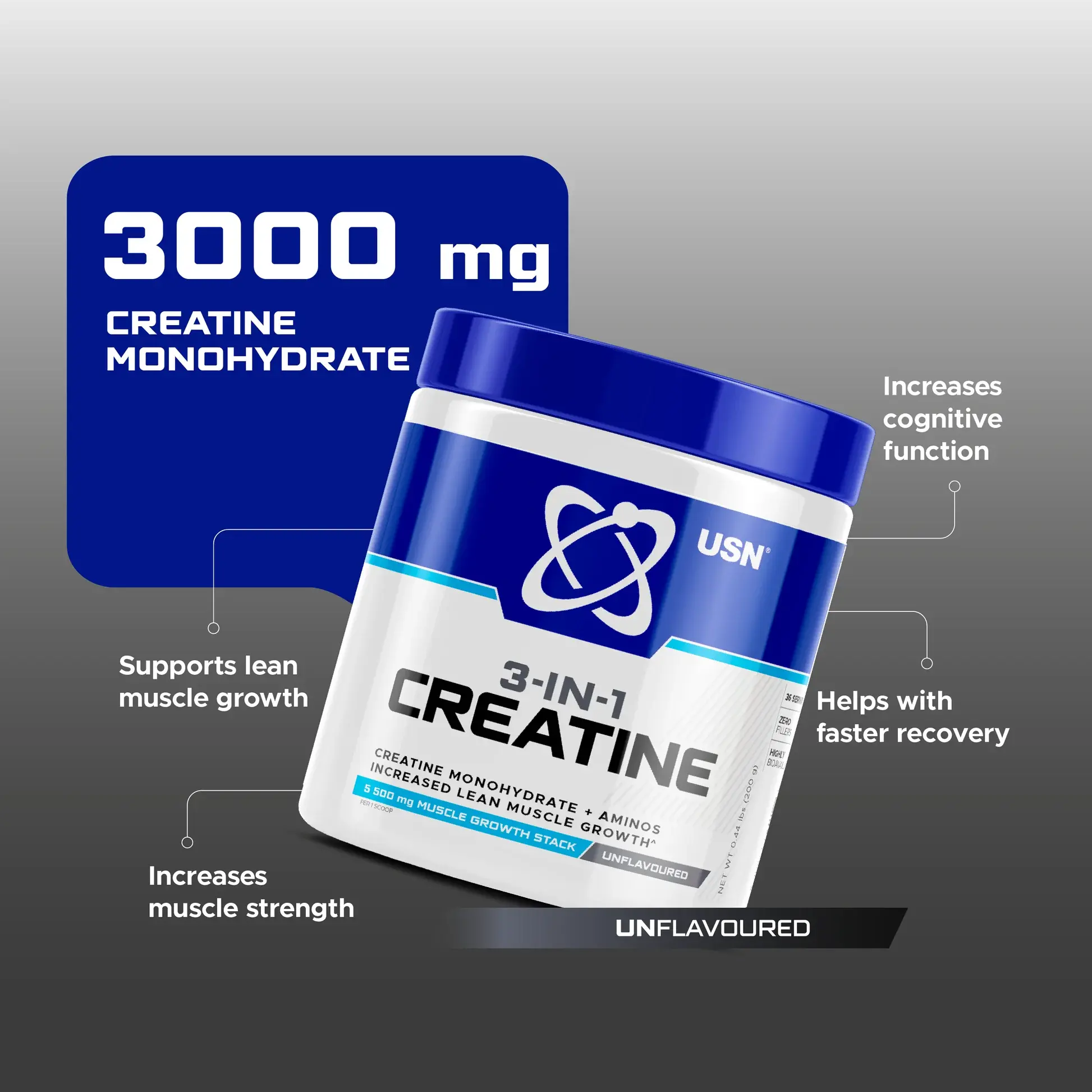 USN® 3-in-1 Creatine Monohydrate &amp; Aminos 200g | Shop Online image