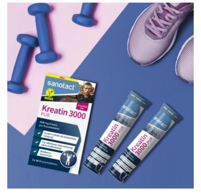 Sanotact creatine 3000 pure (20 effervescent tablets) Pure creatine monohydrate for muscle building &amp; strength training 3000mg creatine per tablet Pre workout booster laboratory test &amp; Vegan Wildberry 20 pieces image